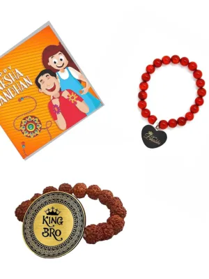 King Bro & Queen Bhabhi Rudraksh Rakhi Combo Set Of 2 for Bhaiya & Bhabhi