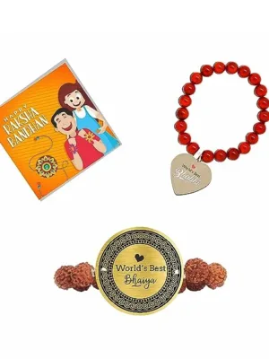 World Best Bhaiya Bhabhi  Rudraksh & Beads Rakhi Combo Set Of 2