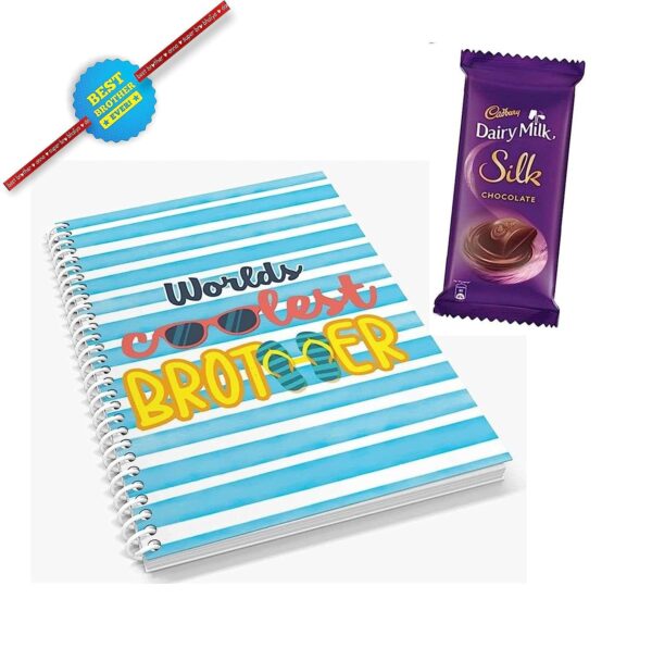 TheYaYaCafe Rakhi Gifts Combo for Brother Cadbury Dairy Milk Silk Gift Pack (60g) with Google Brother Printed Wirebound (A5-120