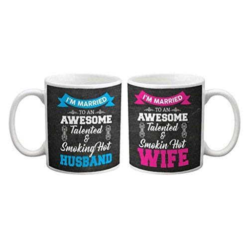 TheYaYaCafe for Husband Wife Set of 2 Coffee Mugs Mr. Mrs. Right Husband Wife with Coasters