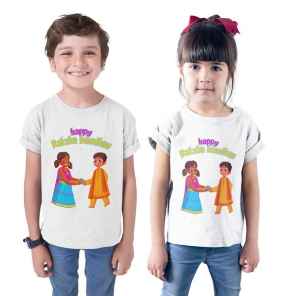 TheYaYaCafe Matching Printed Happy Raksha Bandhan Kid Sibling T-Shirts