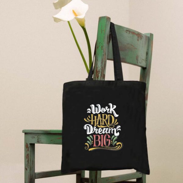 Work Hard Dream Big Black Tote Bag