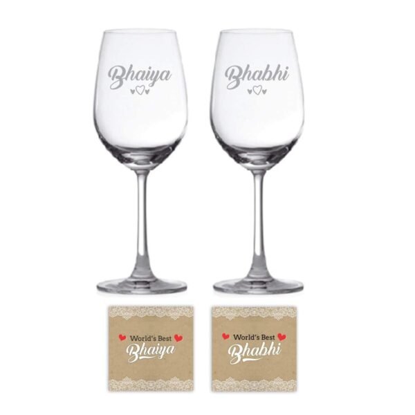 Bhaiya Bhabhi Hearts Engraved Wine Glass