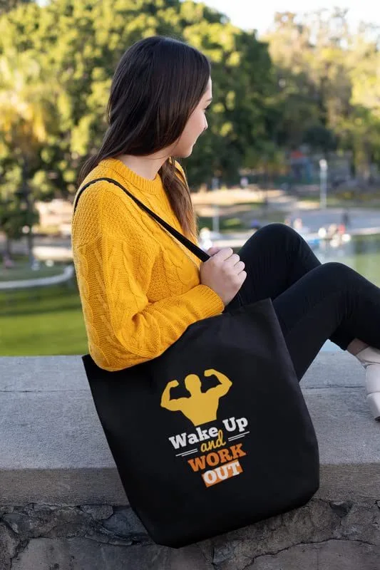 Wake Up and Work Out Black Tote Bag