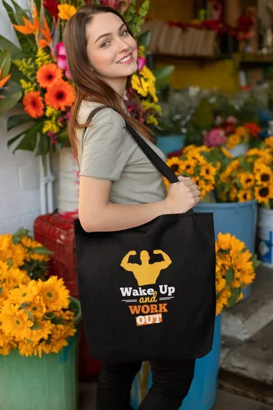 Wake Up and Work Out Black Tote Bag