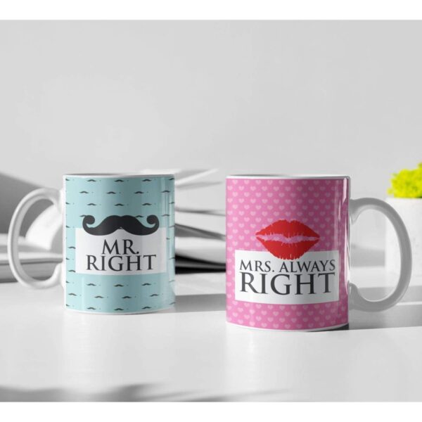 TheYaYaCafe for Husband Wife Set of 2 Coffee Mugs Mr. Mrs. Right Husband Wife with Coasters