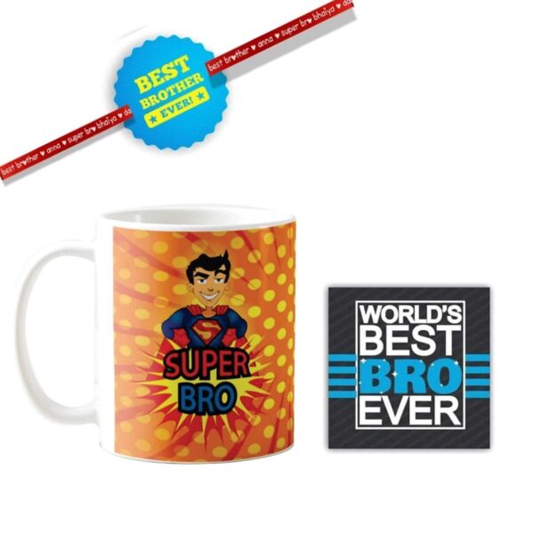 TheYaYaCafe Yaya Cafe Birthday Gifts Combo for Brother, Super Bro Mug, Coaster, Set of 2