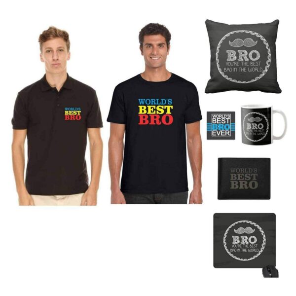TheYaYaCafe Yaya Cafe� Bhaidooj Gifts for Brother, Worlds Best Bro Brother T-Shirt, Mug, Coaster, Mouse Pad, Cushion Cover,