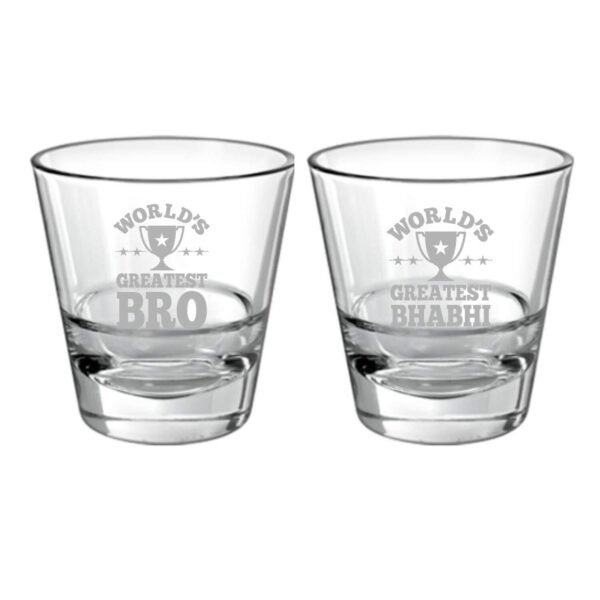 TheYaYaCafe Worlds Greatest Brother Bhabhi Couple Whiskey Glasses - 325 ml, Coasters - Set of 4