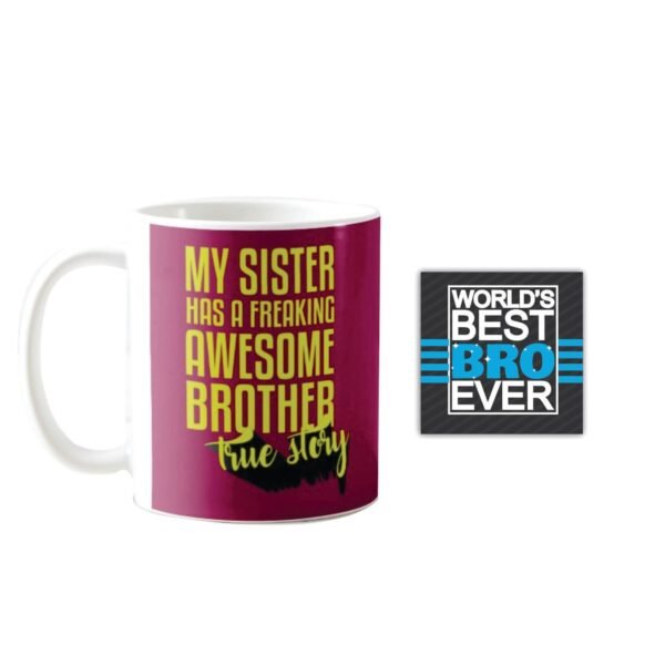 TheYaYaCafe Yaya Cafe Birthday Gifts Combo for Brother, Awesome Brother Mug, Coaster, Mousepad, Cushion Cover, Set of 4