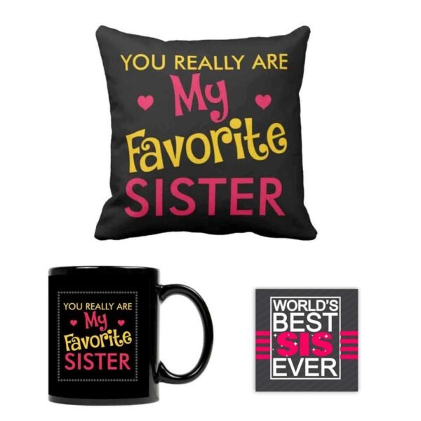 TheYaYaCafe Ceramic Birthday Bhaidooj Favourite Sister Gift Hamper Combo for Sister (Mug, Mousepad, Coaster) - Set of 3