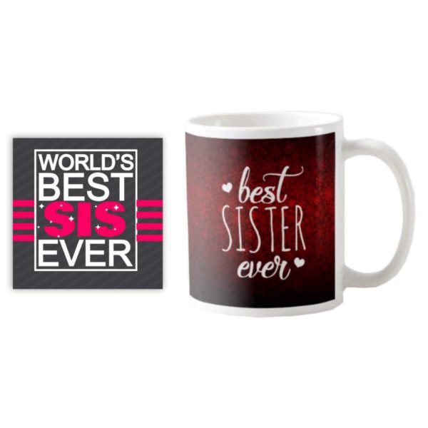 Best Sister Ever Gift Hamper Set of 4 -  Mug, Coaster, cushion cover , mouse pad