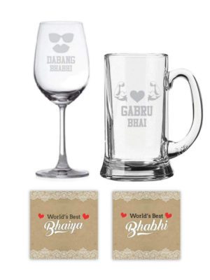 Gabru Bhai Dabang Bhabhi Beer Mug and Wine Glass