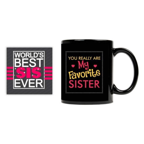TheYaYaCafe Ceramic Birthday Bhaidooj Favourite Sister Gift Hamper Combo for Sister (Mug, Mousepad, Coaster) - Set of 3