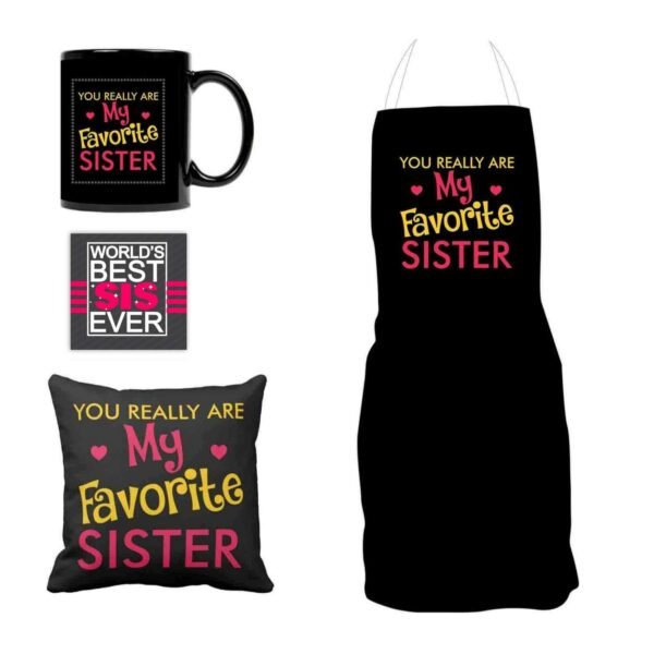TheYaYaCafe Ceramic Birthday Bhaidooj Favourite Sister Gift Hamper Combo for Sister (Mug, Mousepad, Coaster) - Set of 3