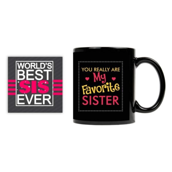 TheYaYaCafe Ceramic Birthday Bhaidooj Favourite Sister Gift Hamper Combo for Sister (Mug, Mousepad, Coaster) - Set of 3