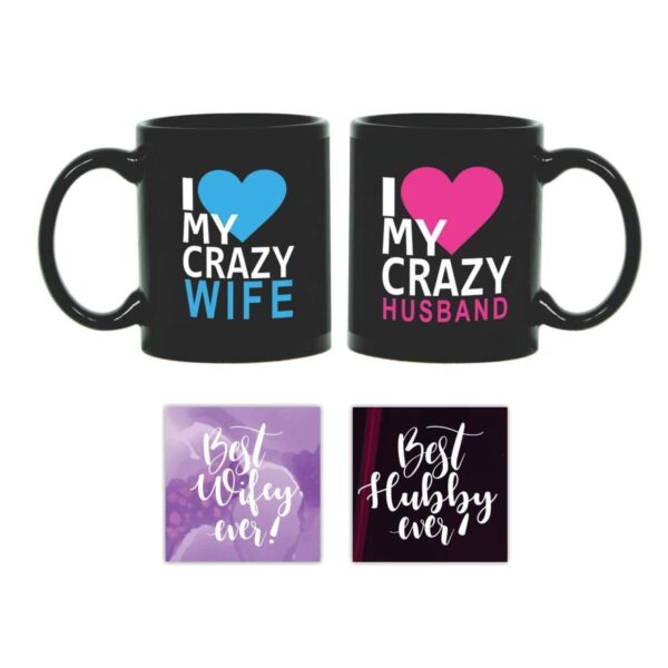 TheYaYaCafe for Husband Wife Set of 2 Coffee Mugs Mr. Mrs. Right Husband Wife with Coasters
