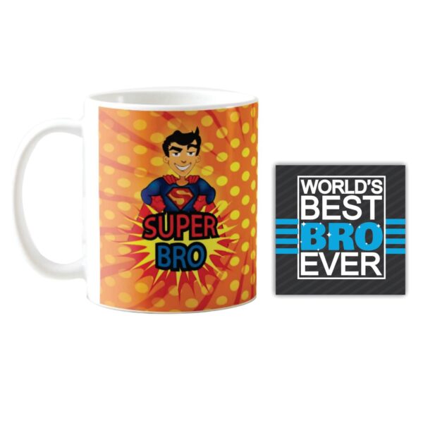 TheYaYaCafe Yaya Cafe Birthday Gifts Combo for Brother, Super Bro Mug, Coaster, Set of 2