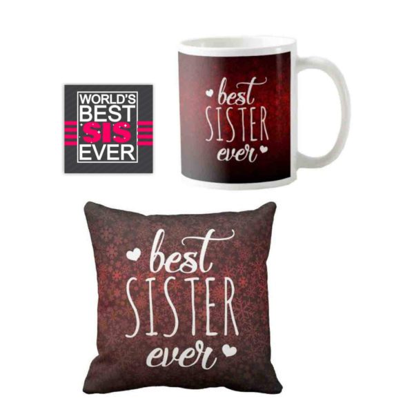 Best Sister Ever Gift Hamper Set of 4 -  Mug, Coaster, cushion cover , mouse pad