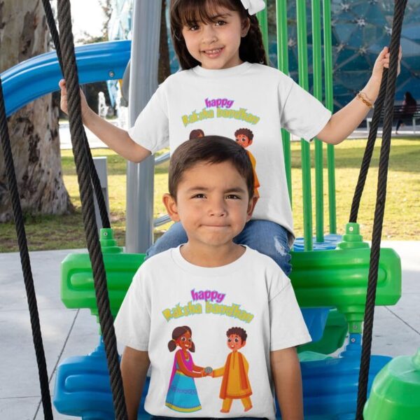 TheYaYaCafe Matching Printed Happy Raksha Bandhan Kid Sibling T-Shirts