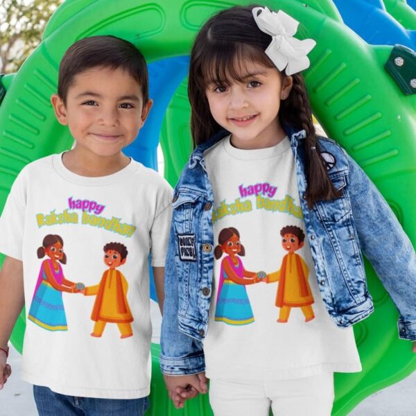 TheYaYaCafe Matching Printed Happy Raksha Bandhan Kid Sibling T-Shirts