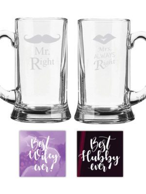 Mr Right Mrs Always Right Engraved Couple Beer Mugs