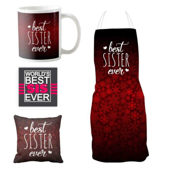 Best Sister Ever Gift Hamper Set of 4 -  Mug, Coaster, cushion cover , mouse pad