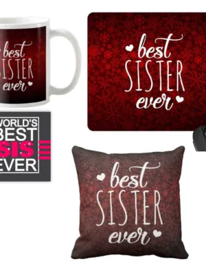 Best Sister Ever Gift Hamper Set of 4 -  Mug, Coaster, cushion cover , mouse pad