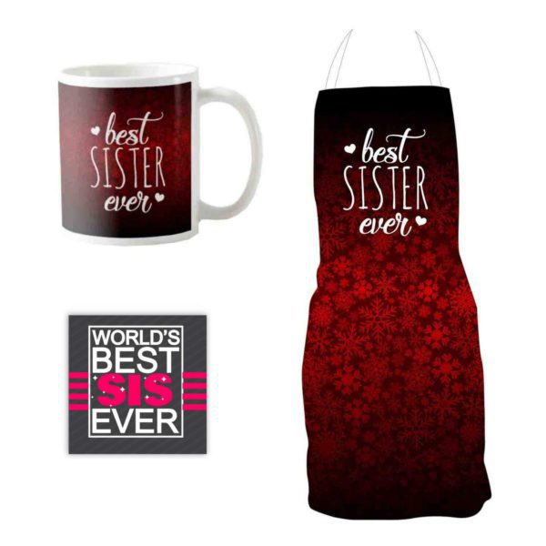 Best Sister Ever Gift Hamper Set of 4 -  Mug, Coaster, cushion cover , mouse pad