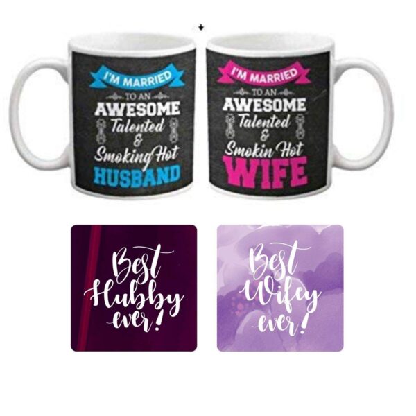 TheYaYaCafe for Husband Wife Set of 2 Coffee Mugs Mr. Mrs. Right Husband Wife with Coasters