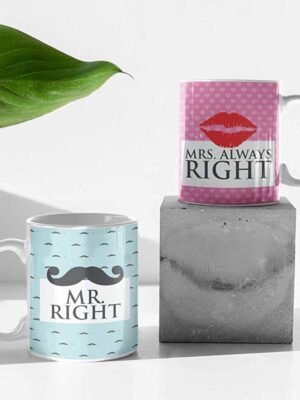 TheYaYaCafe for Husband Wife Set of 2 Coffee Mugs Mr. Mrs. Right Husband Wife with Coasters