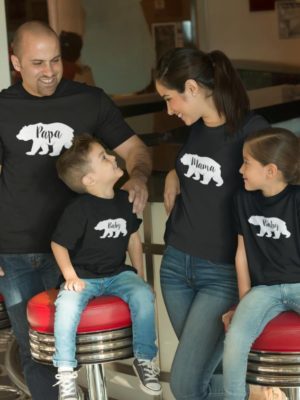 Bear Mom Dad Kids Printed Family T-Shirts