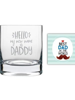 TheYaYaCafe Hello My New Name is Daddy Whiskey Glass for Father 325 ml Fathers Day