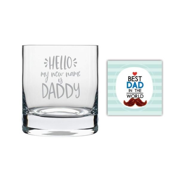 TheYaYaCafe Hello My New Name is Daddy Whiskey Glass for Father 325 ml Fathers Day