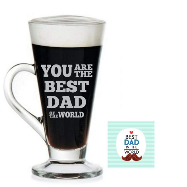 TheYaYaCafe Birthday Gifts for Father Worlds Best Dad Engraved Glass Tea Coffee Mug Cup with Coaster