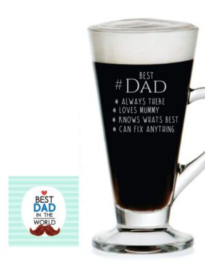 TheYaYaCafe Birthday Gifts for Father Bowtie Best Dad Engraved Glass Tea Coffee Mug Cup with Coaster