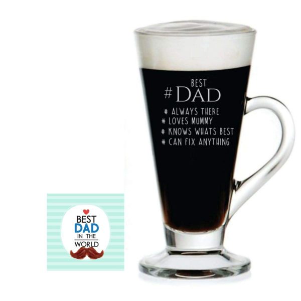 TheYaYaCafe Birthday Gifts for Father Bowtie Best Dad Engraved Glass Tea Coffee Mug Cup with Coaster