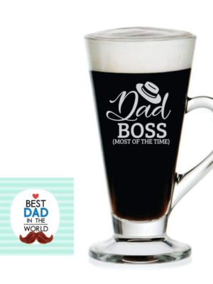 TheYaYaCafe Birthday Gifts for Father Funny Dad Boss Engraved Glass Tea Coffee Mug Cup with Coaster