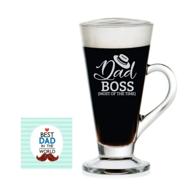 TheYaYaCafe Birthday Gifts for Father Funny Dad Boss Engraved Glass Tea Coffee Mug Cup with Coaster