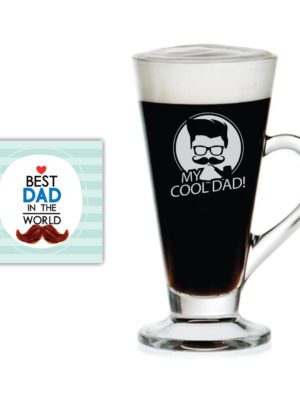 TheYaYaCafe Yaya Cafe Birthday Gifts for Father My Cool Dad Engraved Glass Tea Coffee Mug Cup with Coaster