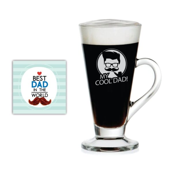 TheYaYaCafe Yaya Cafe Birthday Gifts for Father My Cool Dad Engraved Glass Tea Coffee Mug Cup with Coaster