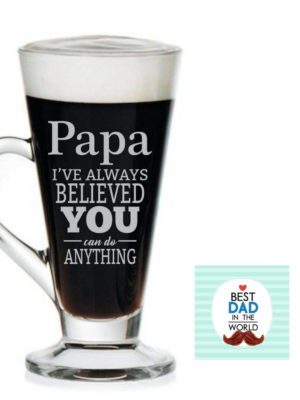 TheYaYaCafe Papa You Can Do Anything Engraved Glass Tea Coffee Mug Cup with Coaster