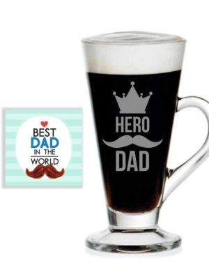 TheYaYaCafe Yaya Cafe Birthday Gifts for Father Hero Dad Engraved Glass Tea Coffee Mugs with Coaster