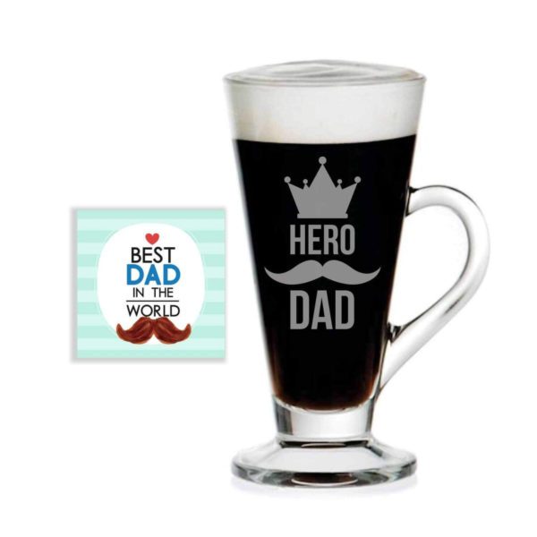 TheYaYaCafe Yaya Cafe Birthday Gifts for Father Hero Dad Engraved Glass Tea Coffee Mugs with Coaster