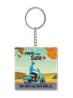 TheYaYaCafe Gift for Father Papa Drive Safe I Need You Here with Us, Printed Keychain Keyrings - Square