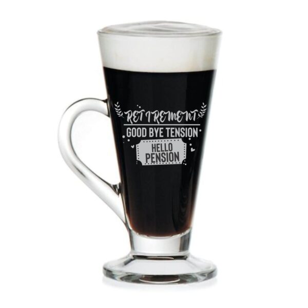 TheYaYaCafe Birthday Gifts for Father Retirement Gifts for Mother Father Good Bye Tension Hello Pension Engraved Glass Tea Mug -