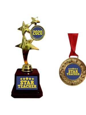 Yaya Cafe™ Star Teacher 2020 Trophy Award and Medal Combo - Golden