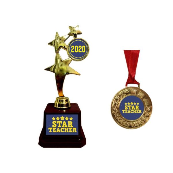 Yaya Cafe™ Star Teacher 2020 Trophy Award and Medal Combo - Golden