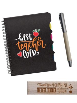 TheYaYaCafe® Birthday Gifts for Teachers, Best Teacher Ever Gift Combo - Printed Notebook A5 Size, 300 Ruled Pages, Pen with