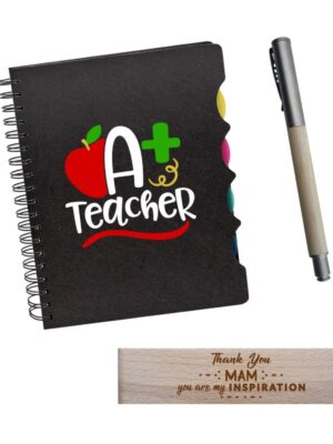 TheYaYaCafe® Birthday Gifts for Teachers, A Plus Teacher Gift Combo - Printed Notebook A5 Size, 300 Ruled Pages, Pen with
